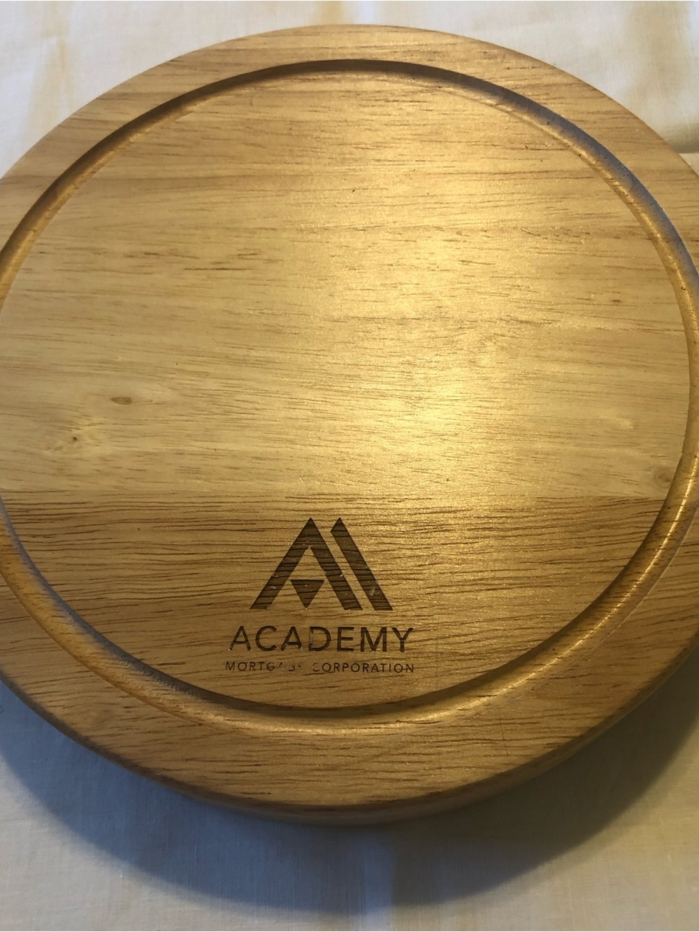 Academy Branded Round Wooden Serving Board - Natural Wood